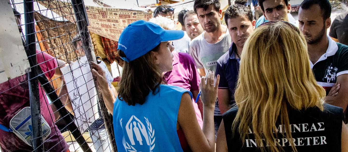 With the help of an interpreter from the Greek NGO 'METAction', UNHCR staff provides procedural and legal information to a group of new arrivals at the Identification Center in Mersinidi, Chios island.

At the Center, UNHCR also provides core relief items and assists the authorities in the identification of people with specific needs.