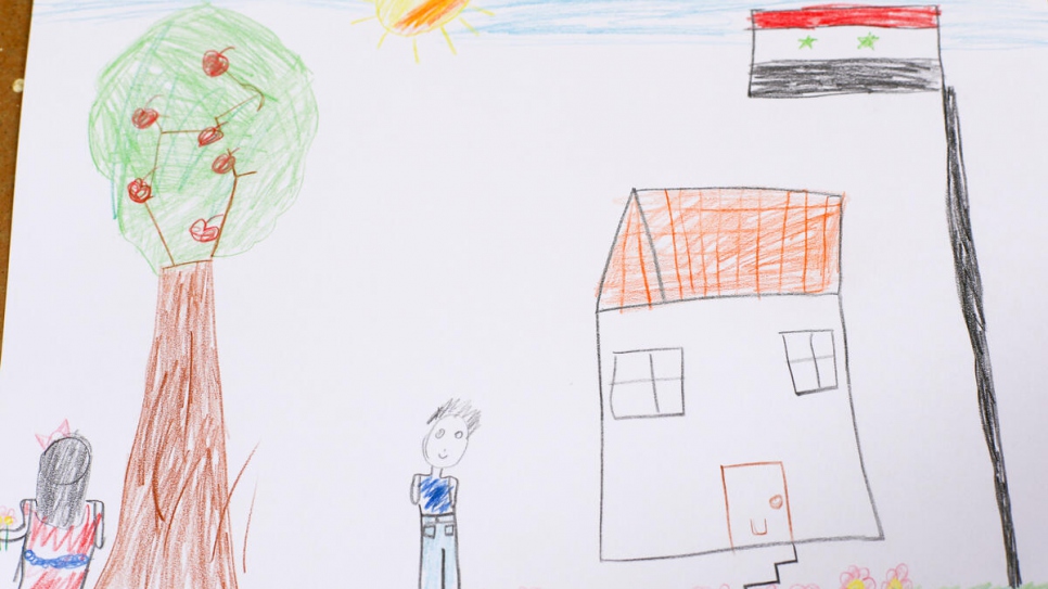 One of the images of Syria drawn by young refugees in Madaba, Jordan.
