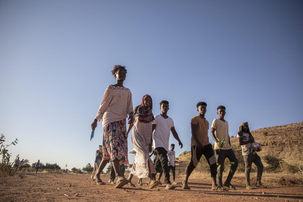Sudan. Refugees from Ethiopia arrive seeking shelter, food and safety.