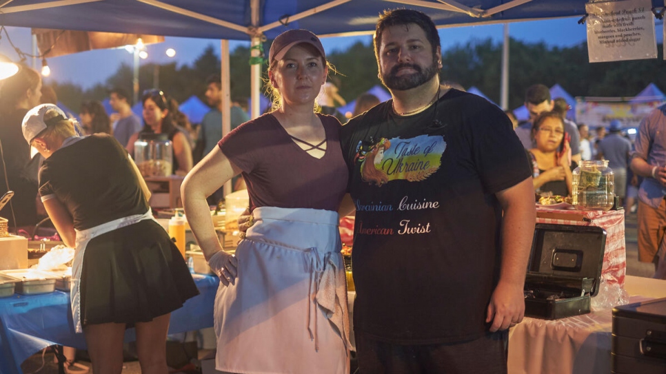 Sam and Natasha Ilyayev,  vendors at the market, sell blintzes based on a recipe that Natasha's Urkainian family used.