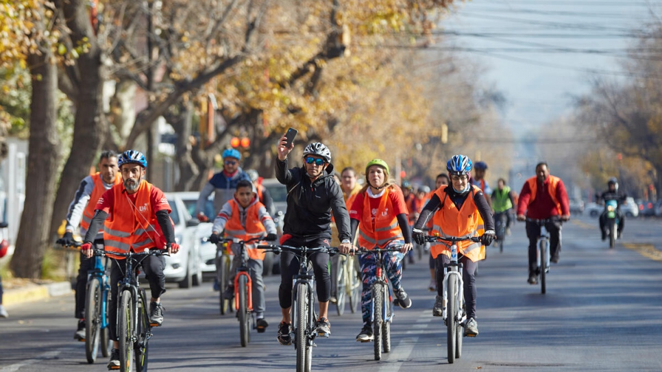 Cyclists take to the streets in the city of Mendoza.
