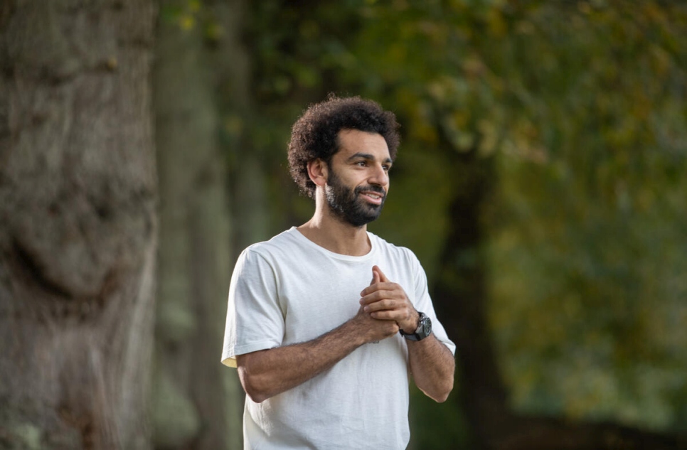 Egypt. Liverpool striker Mo Salah pays a virtual visit to refugees and local children studying in a classroom