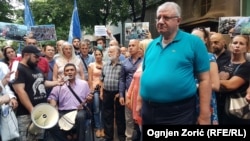 Vojislav Seselj, leader of Serbian Radical Party, protesting against a festival of Kosovar culture in Belgrade.