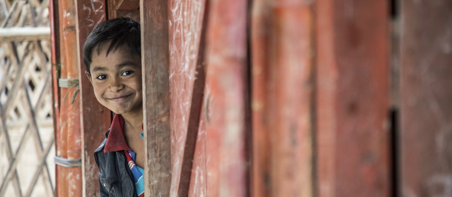 Portrait of a young boy attending Amirul Mumeen's class in Pin Gou Njan Adolescent Club, Nayapara camp (also called Camp 26), Teknaf, Bangladesh.