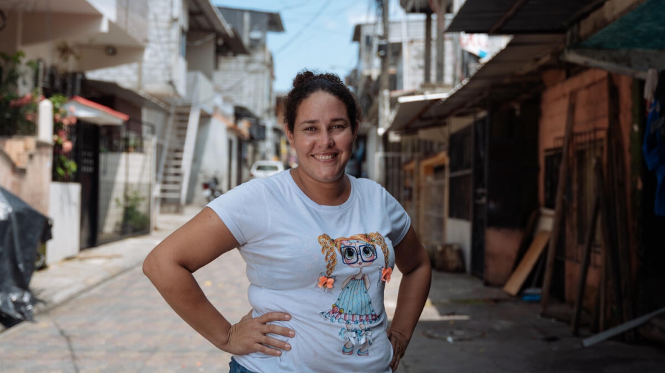 Desiree in Juan Montalvo, the Guayaquil neighbourhood that opened its doors to her and her children four years ago. 