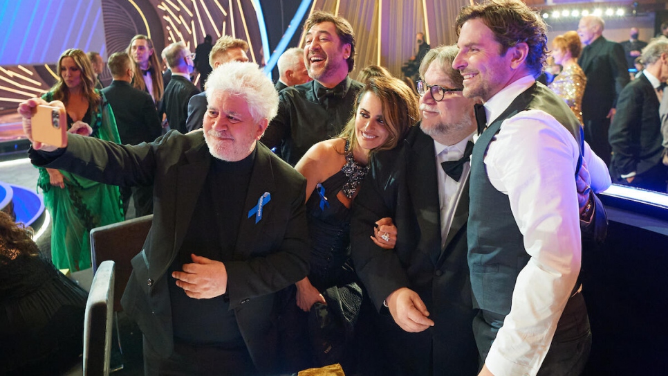 Pedro Almodóvar, Javier Bardem, Penélope Cruz, Guillermo Del Toro and Bradley Cooper during the live ABC telecast of the 94th Oscars® at the Dolby Theatre at Ovation Hollywood in Los Angeles, CA, on Sunday, 27 March 2022.