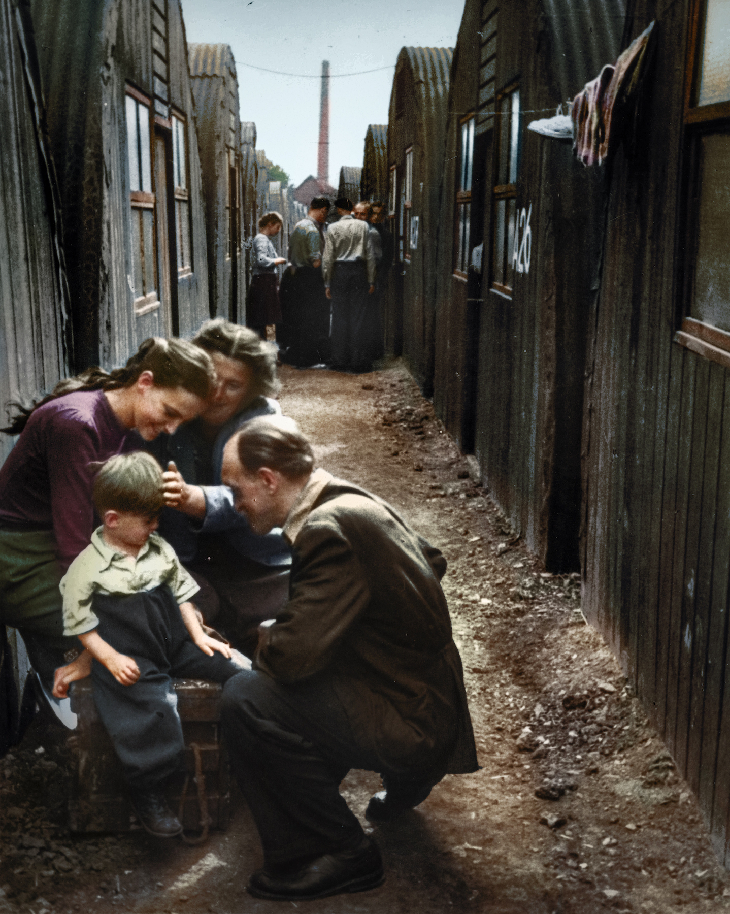 Refugees in Germany after World War II, 1949. Colorized picture