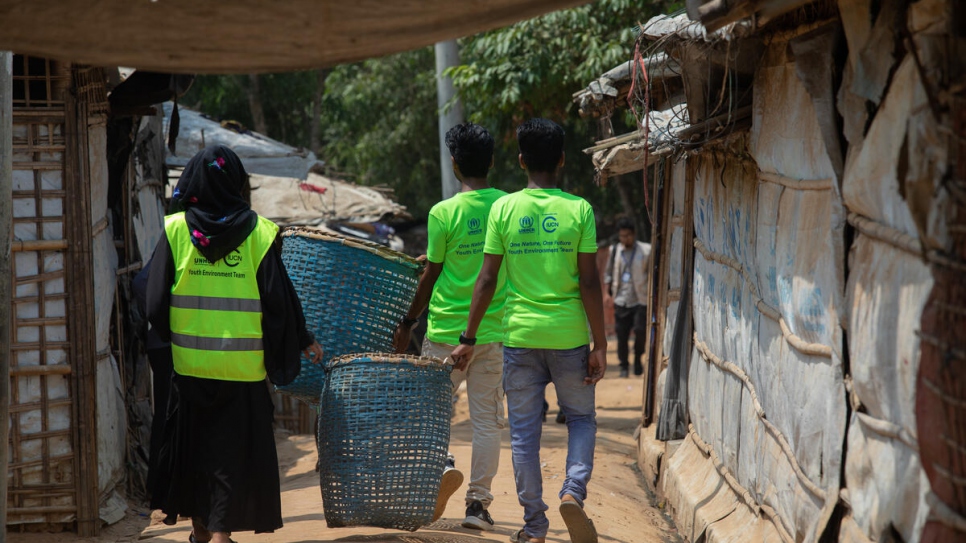 Young group members have made waste bins from bamboo and placed them around the camp.