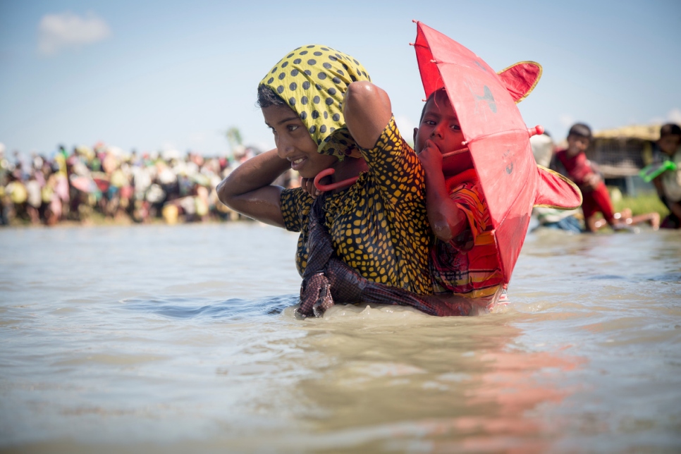 Bangladesh. Thousands of new Rohingya refugee arrivals crossing the border from Myanmar