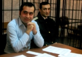 Opposition activist Baxtiyar Haciyev in a Baku court in April
