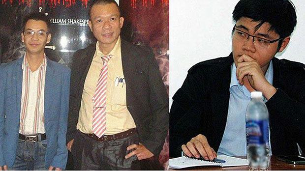 Jailed Vietnamese activists Nguyen Van Dien, Vu Quang Thuan, and Tran Hoang Phuc are shown, left to right.