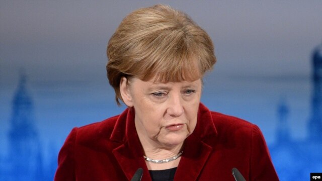 German Chancellor Angela Merkel addresses the 51st Munich Security Conference in Munich on February 7.