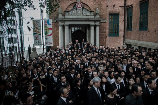 Lawyers gather in front of the court of final appeal during a march in defence of judicial independence in Hong Kong, June 27, 2014.