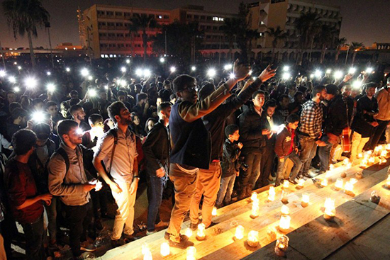 Libyans attend a candlelit concert in Benghazi to mark 'Earth Hour,' on March 25, 2017. Security forces have detained AFP photographer Abdullah Doma twice since he covered the event. (AFP/Abdullah Doma)