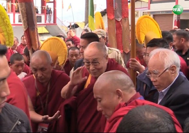 The Dalai Lama is greeted by devotees as he arrives at Tawang monastery in India's northeastern state of Arunachal Pradesh, April 7, 2017.