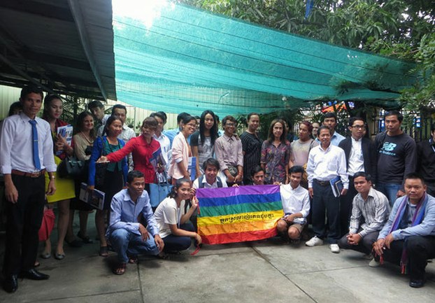 A group of trans people poses with civil society officials at the Cambodian Center for Human Rights headquarters in Phnom Penh, Sept. 21, 2016.