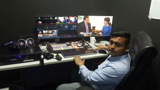 A staffer at Rohingya Vision TV is shown in his editing suite at the channel's studio in Ampang, near Kuala Lumpur, in this undated handout photo.