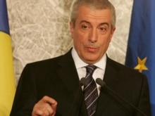 Italy - Romanian Prime Minister Calin Popescu Tariceanu speaks during a press conference with Italian Prime at Palazzo Chigi, Rome, 07Nov2007