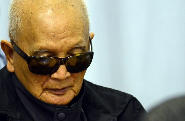 Nuon Chea sits in the courtroom at the ECCC in Phnom Penh on March 19, 2012.