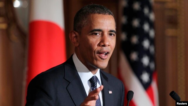 President Barack Obama at a press conference before leaving Japan on April 24