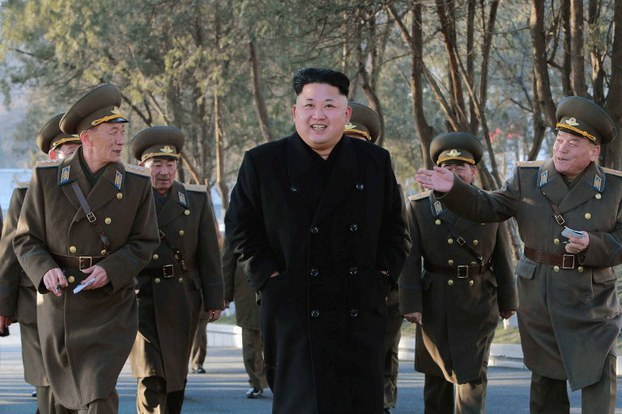 North Korean leader Kim Jong Un (C) during an inspection of a military command at an undisclosed location in an official photo released Jan. 13, 2015.