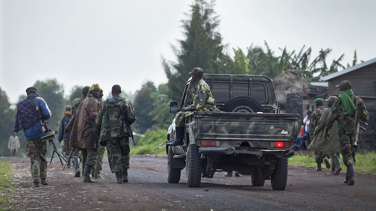 M23 fighters loyal to Bosco Ntaganda move along the road towards Goma as Peacekeepers observed gathering of armed people North of the city, the 1st of March 2013