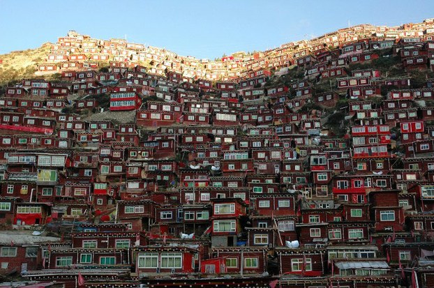 Monks' and nuns' houses are shown at Larung Gar in Sichuan in an undated photo.