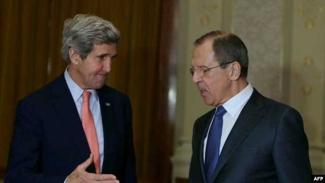 U.S. Secretary of State John Kerry (left) at a January meeting with Russian Foreign Minister Sergei Lavrov