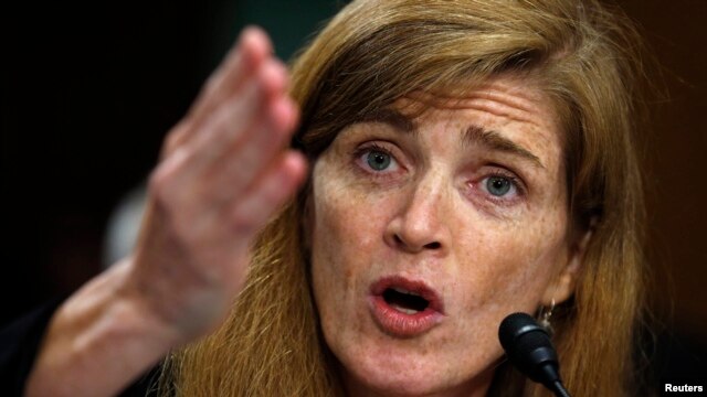 U.S. Ambassador Samantha Power said the United States hopes Russian President Vladimir Putin takes 'the off-ramp that has been presented to him' for a peaceful resolution.