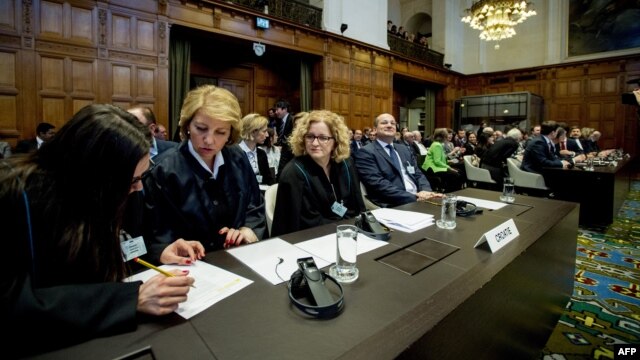Croatian representatives at the International Court of Justice on February 3 included Jana Spero of the Justice Ministry, Andreja Metelko-Zgombic representing the Justice Ministry, University of Rijeka professor Vesna Crnic-Grotic, and Justice Minister Orsat Miljenic (left to right).