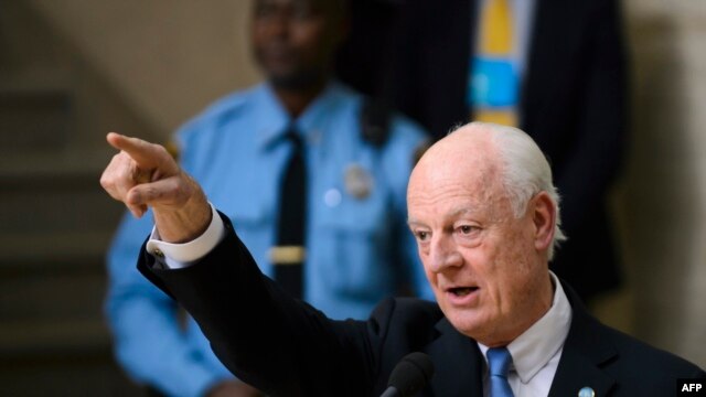 UN envoy to Syria Staffan de Mistura at the opening of Syrian peace talks at the United Nations offices in Geneva on January 29.