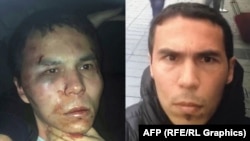A combo photo of Uzbek national Abdulkadir Masharipov, suspected of being the gunman who killed 39 people in a mass shooting at an Istanbul nightclub on New Year's Day. The photo on the left was released by police after his capture.