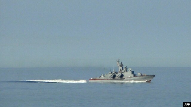 A missile ship of Turkmen navy takes part in an anti-terrorist naval exercise on the Caspian sea coast in September 2012