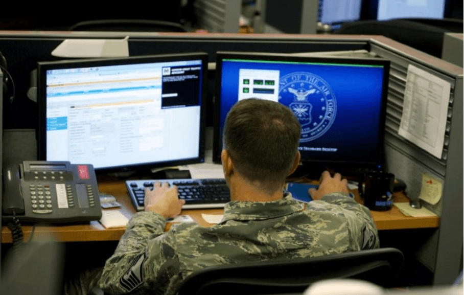 A U.S. Air Force airman at Petersen Air Force Base in Colorado Springs.