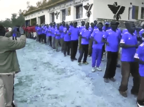 Screenshot from a video showing members of Burundi's ruling party youth league, the Imbonerakure, gathered at the party headquarters in Ntega, a commune in Burundi's northern Kirundo province, April 1, 2017.