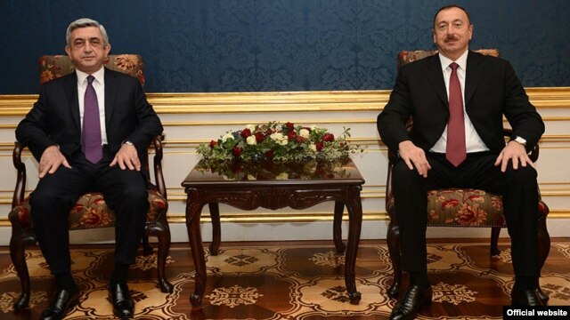 ArmenianSerzh Sarkisian (left) and his Azerbaijani counterpart Ilham Aliyev meet in Vienna for a fresh round of talks over Nagorno Karabakh on November 19.