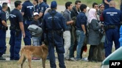 Asylum seekers wait to board a bus near the Hungarian-Serbian border last year. (file photo)