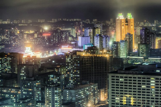 Buildings in North Korea's capital Pyongyang are shown at night in a file photo.