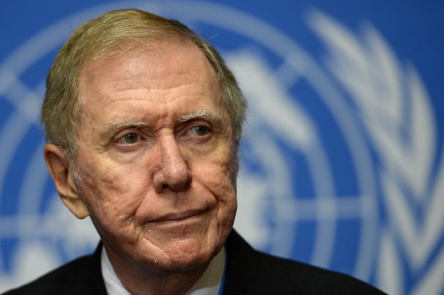 Michael Kirby gives a press conference following a report before the UN Human Rights Council in Geneva, Sept. 17, 2013.