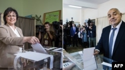 Socialist Party leader Kornelia Ninova (left) and Boyko Borisov of the GERB party cast their votes, (combo photo)