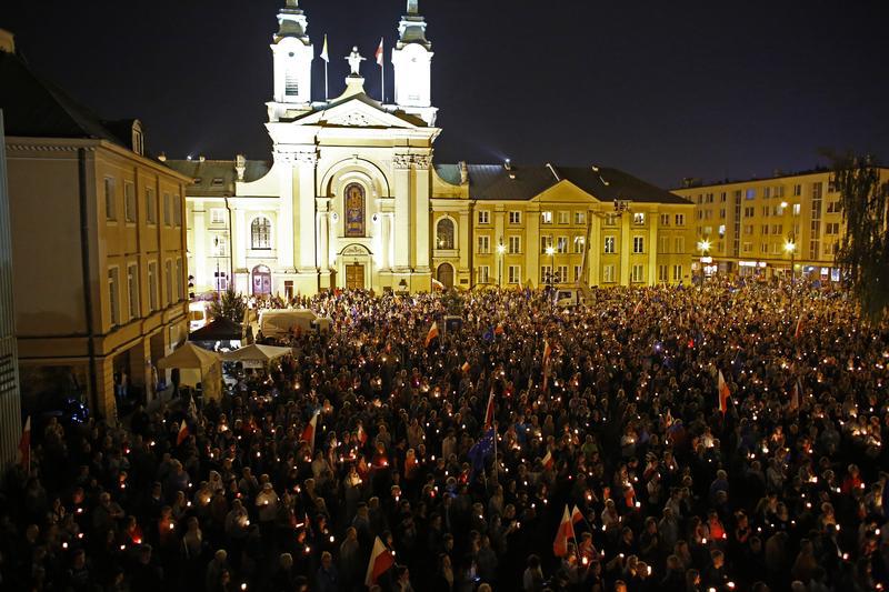 People gather in front of the Supreme Court during a protest against the Supreme Court legislation in Warsaw, Poland, July 2, 2017.