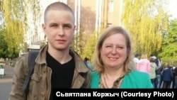 Alyaksandr Korzhych (left) was found hanged at the Pechy military training base less than five months after being drafted.