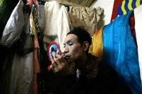 Dancer applies makeup before performing at a gay bar in Wuhan, Nov. 29, 2007. AFP