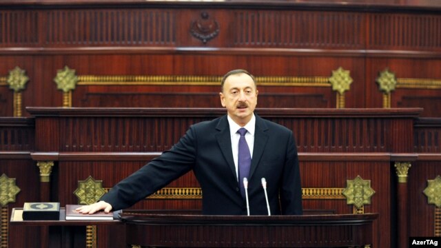 Ilham Aliyev is sworn in for a third term as Azerbaijani president on October 19.