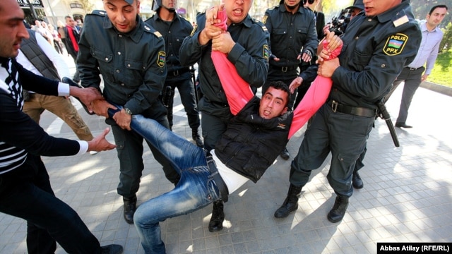 On October 20, police rounded up dozens of protesters at an unsanctioned rally in central Baku, roughed them up, and forced them into police cars and buses, according to a Human Rights Watch report.