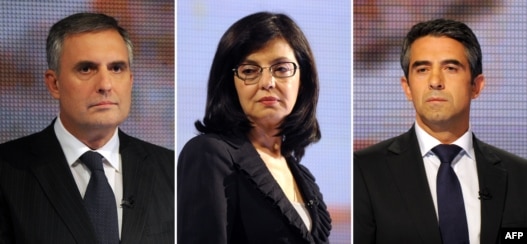 The three main candidates in Bulgaria's presidential race (from left to right): Ivaylo Kalfin, Meglena Kuneva, and Rosen Plevneliev