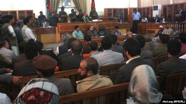 A scene from the Kabul courtroom on September 7, when seven defendants were convicted and sentenced to death for a brutal robbery and gang rape in the nearby Paghman district.