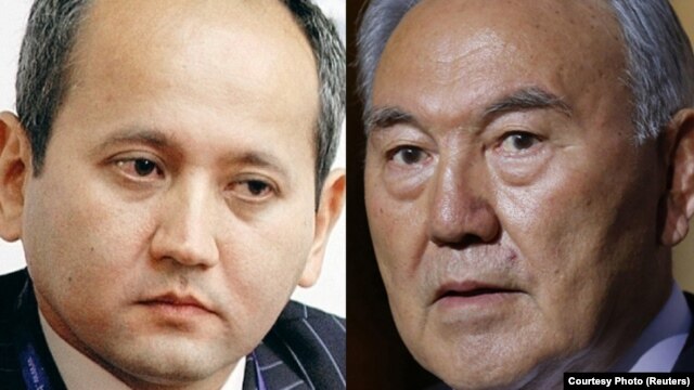A combo photo of Kazakh entrepreneur Mukhtar Ablyazov (left) and President Nursultan Nazarbaev