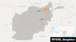 A map produced for RFE/RL's Radio Free Afghanistan showing Takhar Province marked in orange.