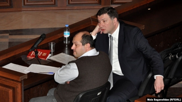 Gigi Ugulava (right), mayor of Tbilisi, in court on February 25